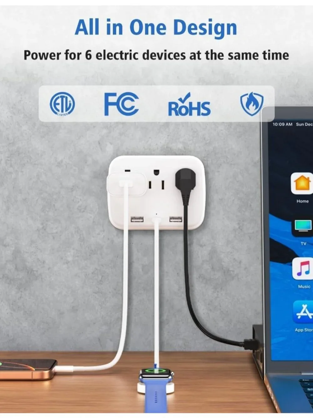 Outlet Extender Multi Plug – Surge Protector Wall Adapter with 3 AC Outlets